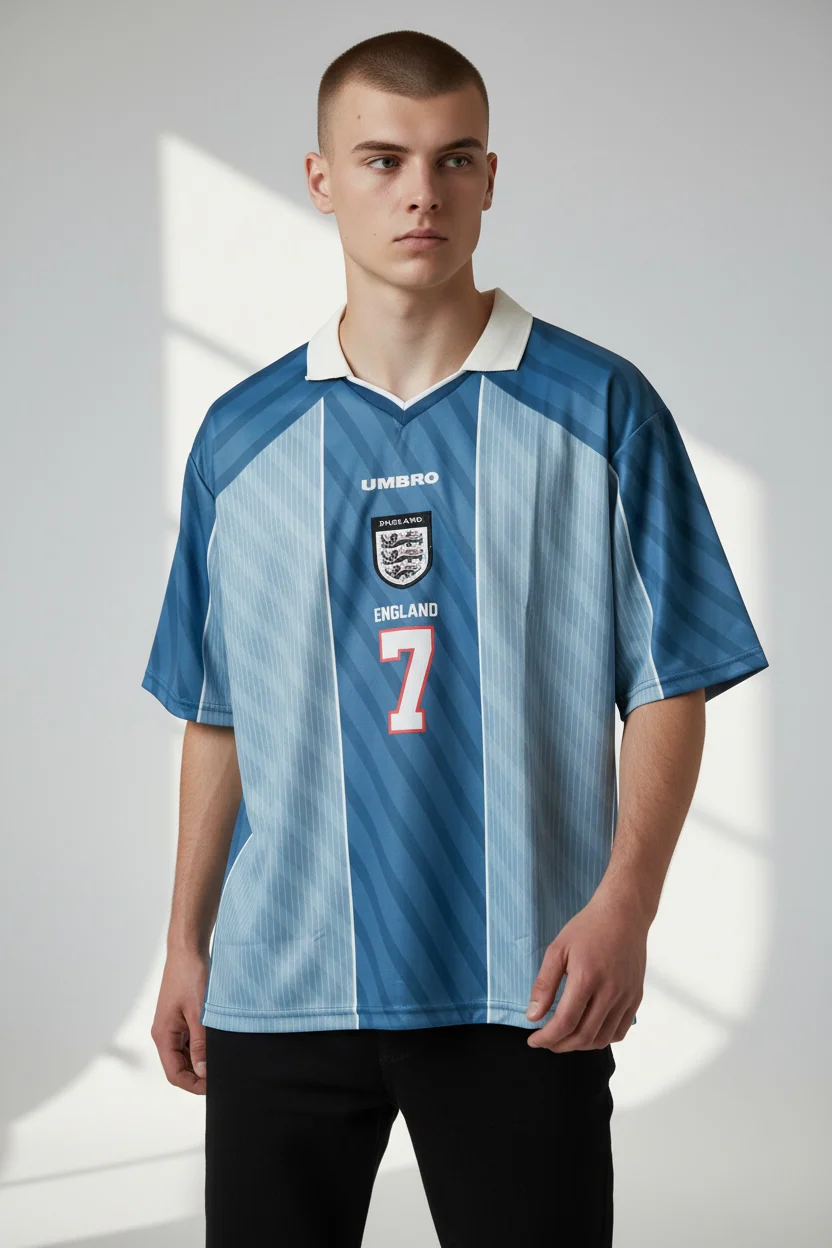 Beckham -07 England 1996 Five sleeve with collar Embroidery - Image 3