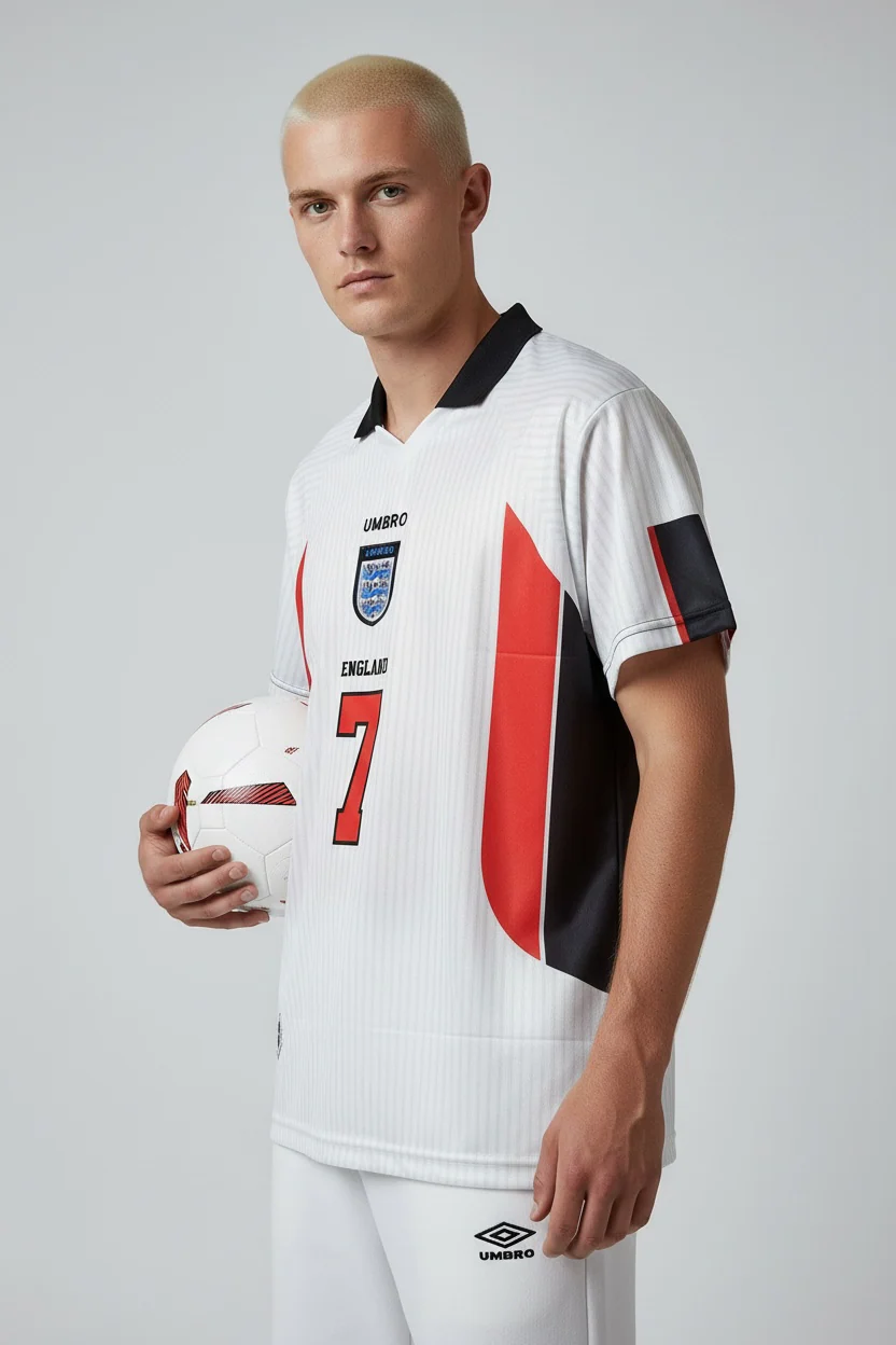 Beckham-07 England 1998 home Collar and embroidery - Image 3