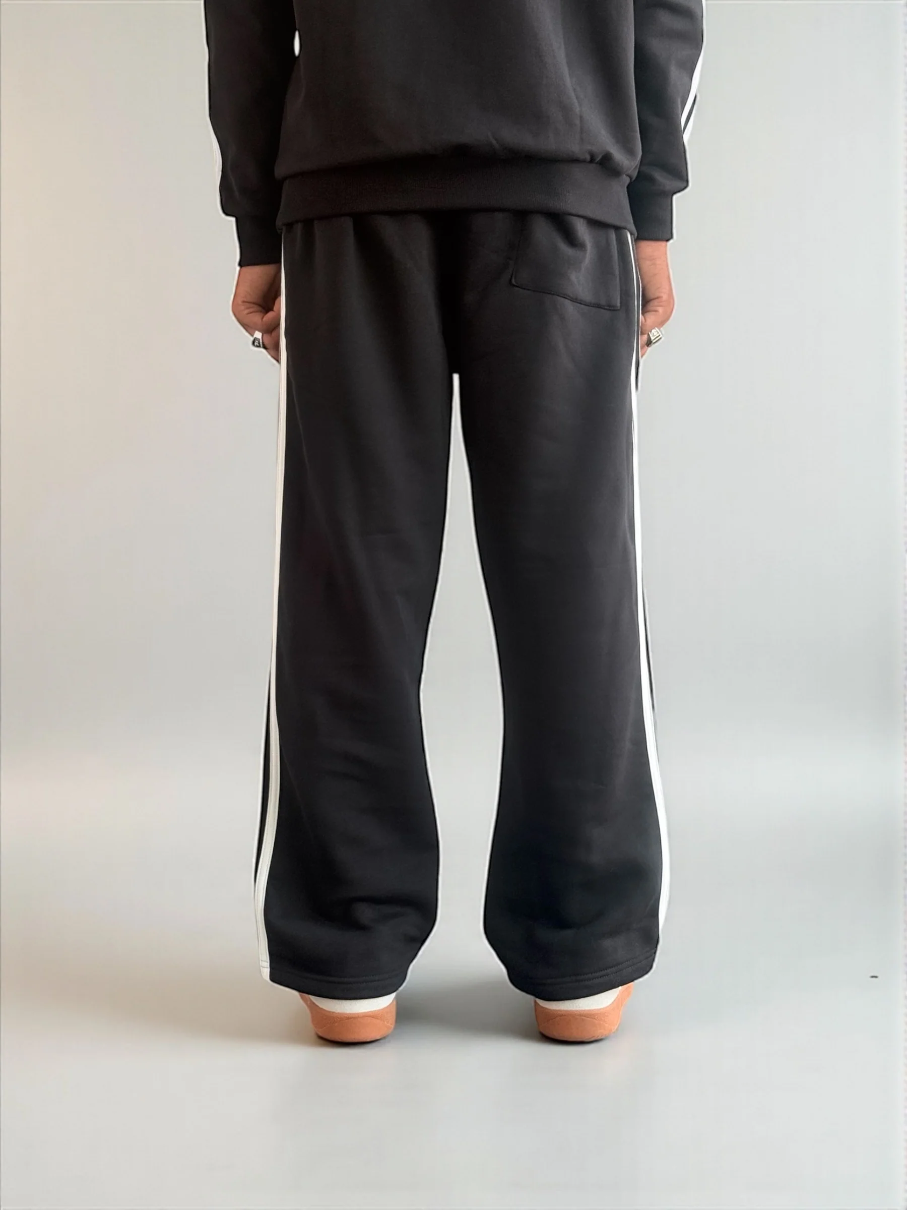 Classic Grey Side-Stripe Track Pants (Black cotton with White strap c) - Image 3