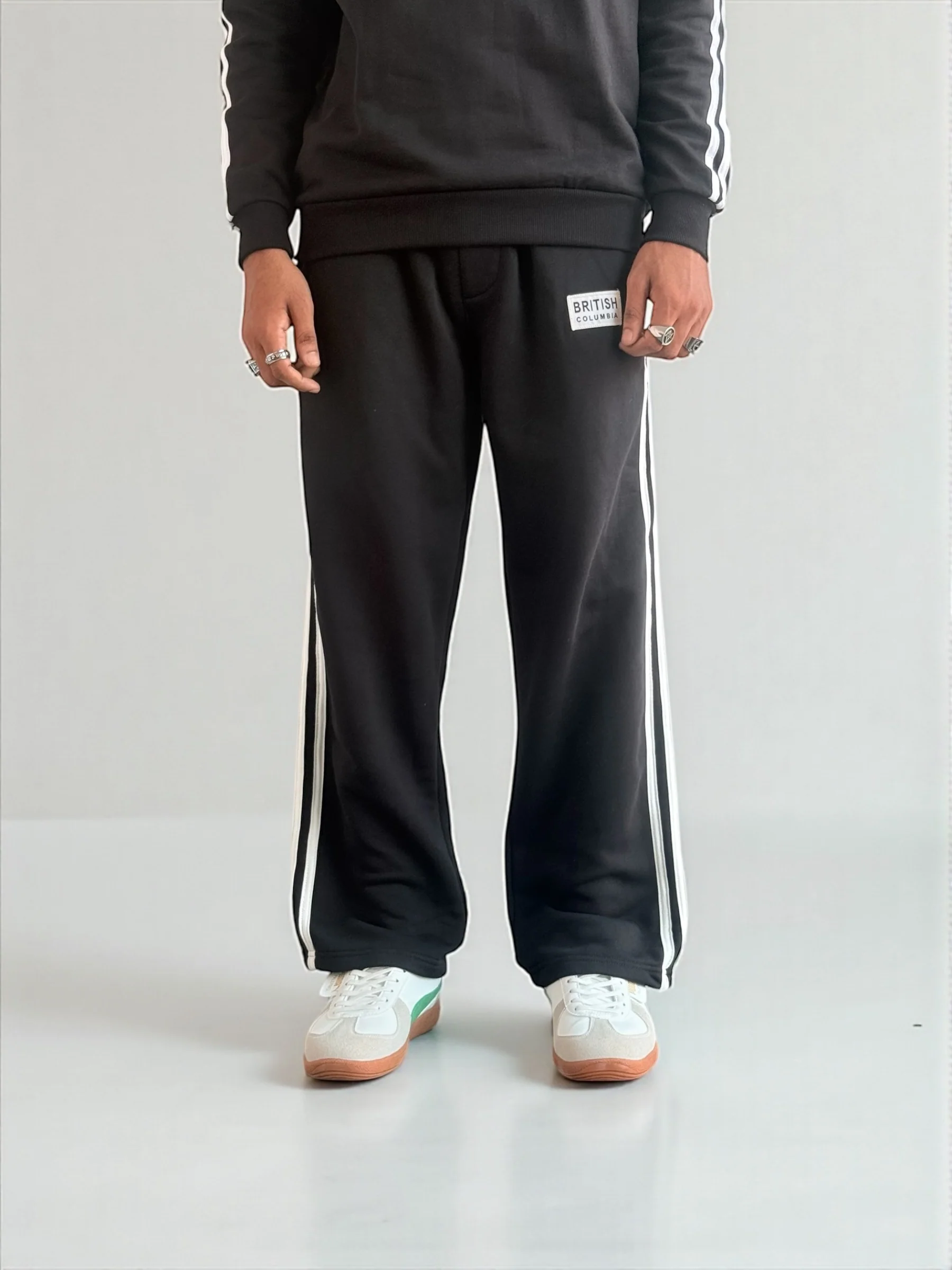 Classic Grey Side-Stripe Track Pants (Black cotton with White strap c) - Image 4