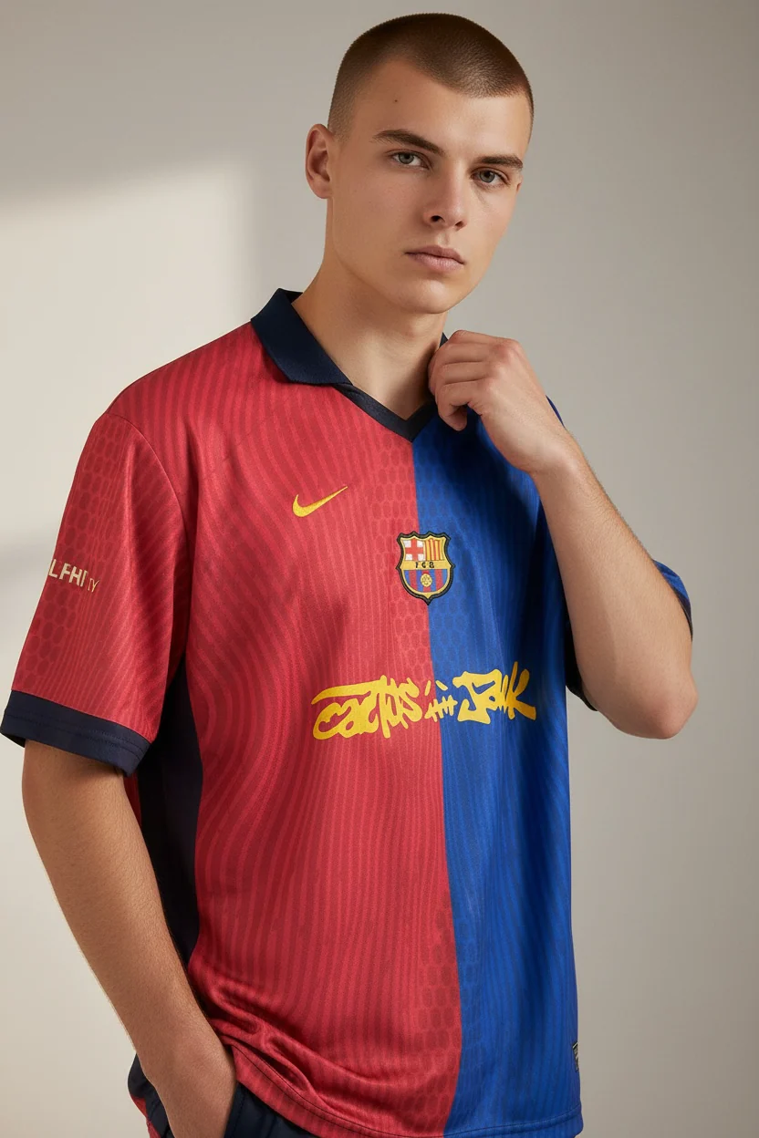 Lamine yemal -19 Barcelona Travis Scott home kit 2024/25  Five sleeve will collar and embroidery - Image 3