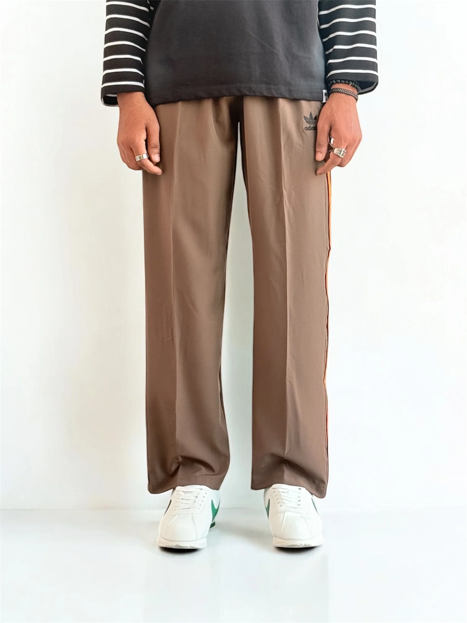 Premium straight-fit track pants for a clean, modern look. (brown with orange straps) - Image 3
