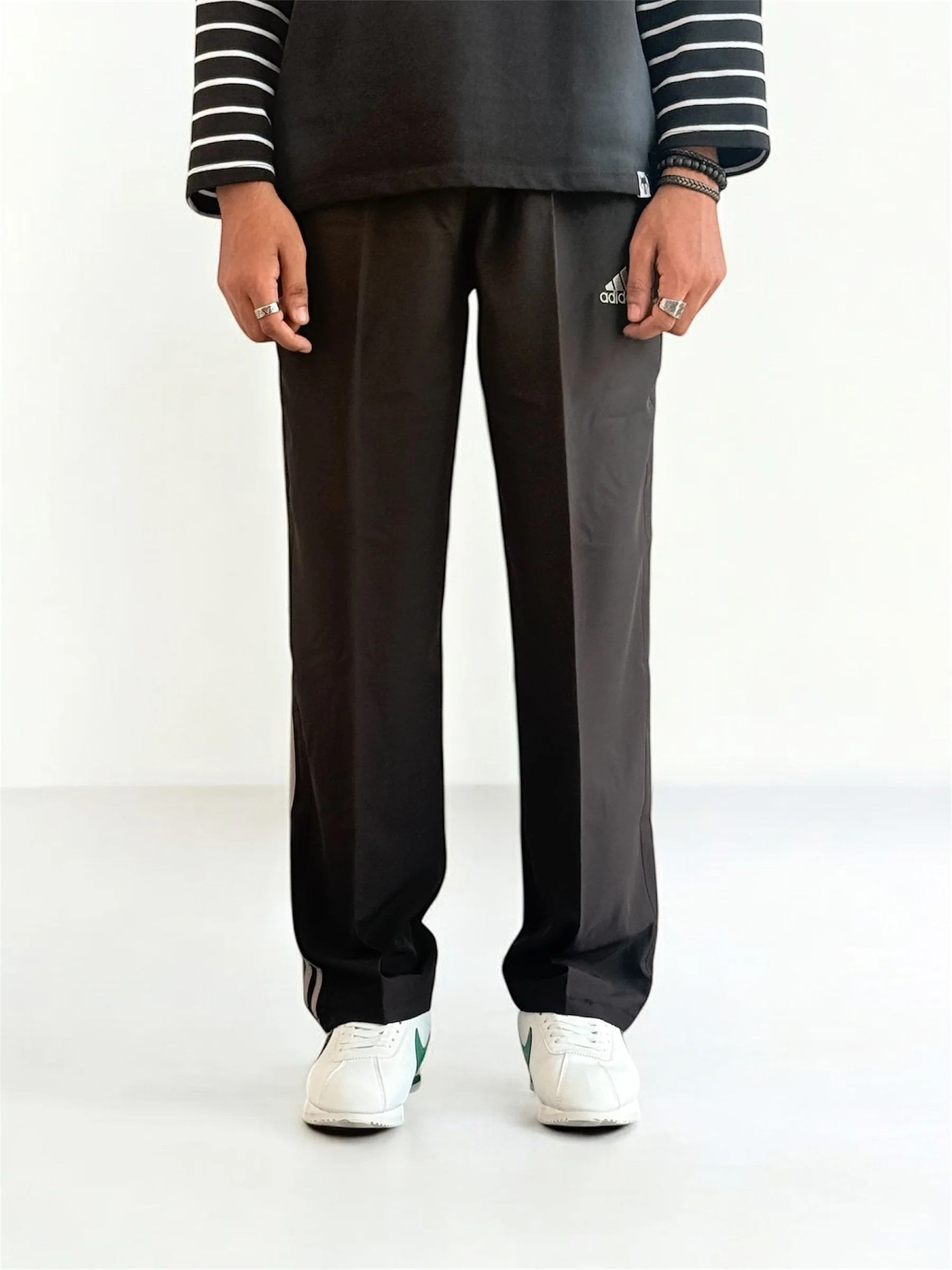 Premium straight-fit track pants for a clean, modern look (black with gray strap) - Image 3